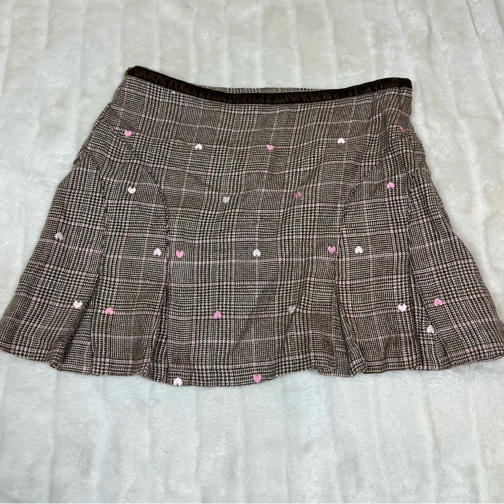 VTG Y2K Old Navy Girls 14 Plaid Embroidered Heart Preppy Girls School City Skirt